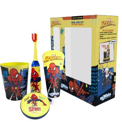 Marvel Spiderman Dental Gift Set for Kids - Battery Powered Electric Toothbrush, Mint-Flavoured Toothpaste (75ml), Coin Purse & Multi-Purpose Beaker| Toothbrush Set for Children Ages 4+