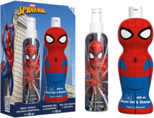 Spiderman Scent Gift Set Includes Natural Eau de Cologne Body Spray (200ml) and Children Hair and Body Wash 2 in 1 Shower Gel and Shampoo (400ml), Dermatologically Tested & Vegan Gift Set for Kids