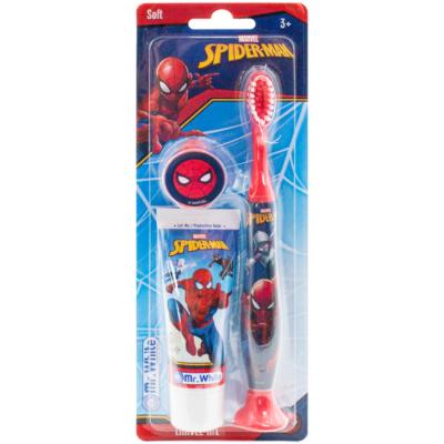 Marvel Spiderman Kids Toothbrush Travel Set – Includes Mint-Flavoured Toothpaste & Soft-Bristle Toothbrush with Suction Cup & Protective Cap | Travel-Friendly Oral Care Kit for Children Ages 3+