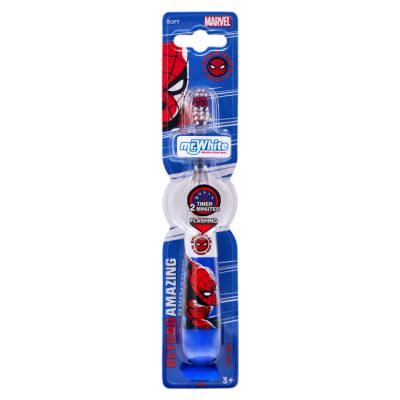 Marvel Spiderman Flashing Toothbrush for Kids with 2 Minute Flashing Light, Comfortable Handle Grip, Soft Rounded Bristles and Suction Cup for Upright Storage for Children Ages 3+