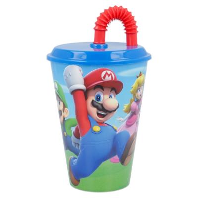 Nintendo Super Mario Kids Tumbler 430ml with Straw & Lid, BPA-Free, Spill-Proof, Lightweight & Fun for School or Travel