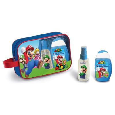 Super Mario Kids Fragrance Gift Set – Natural Body Spray (90ml), Gentle 2‑in‑1 Bubble Bath & Shampoo (200ml) & Travel Toiletry Bag