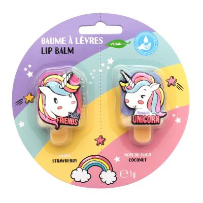 Unicorn Strawberry & Coconut Flavour Kids Set of 2 Lip Balm, Long-Lasting Hydrating & Moisturizing, Natural & Vegan, Dermatologically Tested Lip Balm, Perfect for Girls & Boys