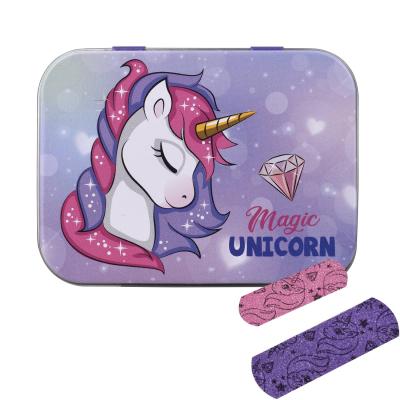 Unicorn Glitter Effects Plasters in Metal Tin Box, Two Sizes with Cute Unicorn Design, Easy Removal & Skin-Friendly, Breathable Adhesive, 24 Plasters