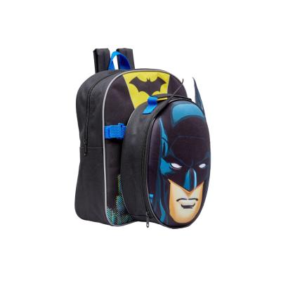 Batman Backpack with Lunch Bag Kids Detachable Matching School Bag, Featuring Dynamic Black Batman Design, School Lunch Travel Rucksack Bag for Boys