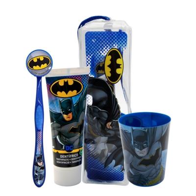 Batman Superhero  Kids Toothbrush Set - Soft-Bristle Toothbrush with Protective Cap, Mint-Flavoured Toothpaste, and Multi-Purpose Beaker | Travel-Friendly Oral Care Kit for Children Ages 3+