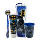 Batman Superhero  Kids Toothbrush Set - Soft-Bristle Toothbrush with Protective Cap, Mint-Flavoured Toothpaste, and Multi-Purpose Beaker | Travel-Friendly Oral Care Kit for Children Ages 3+