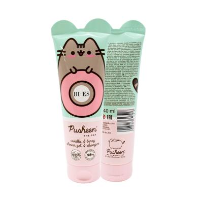 Pusheen 2-in-1 Shower Gel & Shampoo – Vegan Body Wash & Hair Cleanser for Kids & Adults, 98% Natural, with Aloe & Chamomile, Vanilla & Berry Scent, 240ml