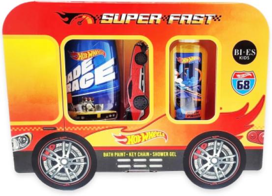Hot Wheels Super Fast Bath Time Kids Gift Set - Refreshing 2 in 1 Shower Gel & Shampoo (250ml), Vibrant Bath Paint (60ml) & Hot Wheels Key Chain for Kids, Paraben-Free & For Sensitive Skin, Age 3+