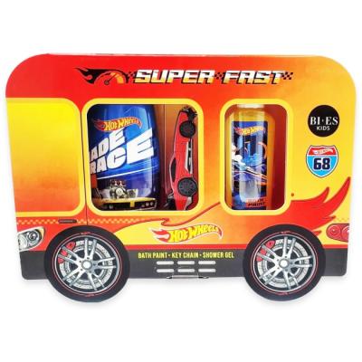 Hot Wheels Super Fast Bath Time Kids Gift Set - Refreshing 2 in 1 Shower Gel & Shampoo (250ml), Vibrant Bath Paint (60ml) & Hot Wheels Key Chain for Kids, Paraben-Free & For Sensitive Skin, Age 3+