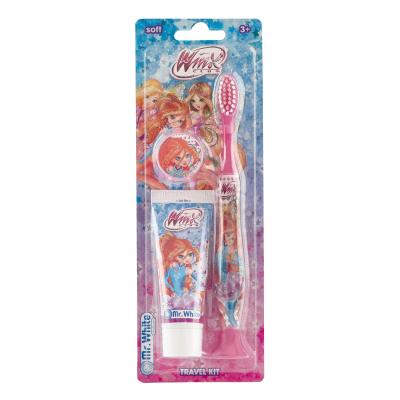 Winx Club Oral Care Travel Kit - Include Toothbrush with Protection Cap & Strawberry Flavour Toothpaste 25ml - Comfortable Handle and Soft Bristles Toothbrush with Suction Cup - Kids 3+