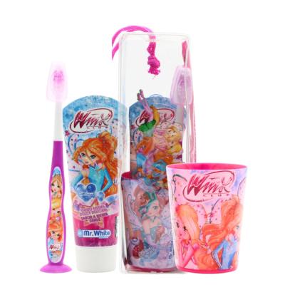Winx Club  Kids Toothbrush Set - Soft-Bristle Toothbrush with Suction Cup & Protective Cap, Mint-Flavoured Toothpaste, and Multi-Purpose Beaker | Travel-Ready Oral Care Kit for Children Ages 3+