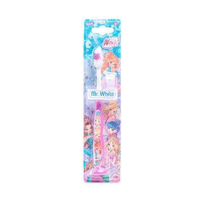 Winx Club Little Teeth Toothbrush for Kids with Protection Cap, Soft Rounded Bristles, Suction Cup for Children Ages 3+