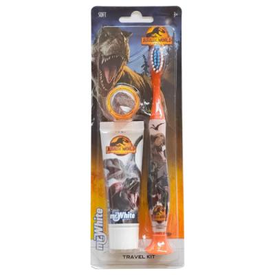 Jurassic World Kids Toothbrush Travel Set Contains Strawberry Flavour Toothpaste and Toothbrush with Soft Bristles for Children 3+