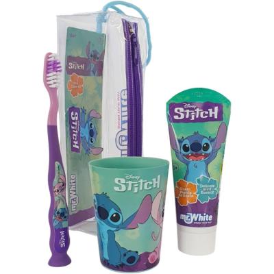 Disney Stitch  Kids Toothbrush Set - Soft-Bristle Toothbrush with Suction Cup & Protective Cap, Mint-Flavoured Toothpaste, and Multi-Purpose Beaker | Travel-Ready Oral Care Kit for Children Ages 3+