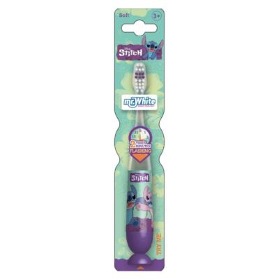 Disney Stitch Flashing Toothbrush for Kids with 2 Minute Flashing Light, Comfortable Handle Grip, Soft Rounded Bristles and Suction Cup for Upright Storage for Children Ages 3+