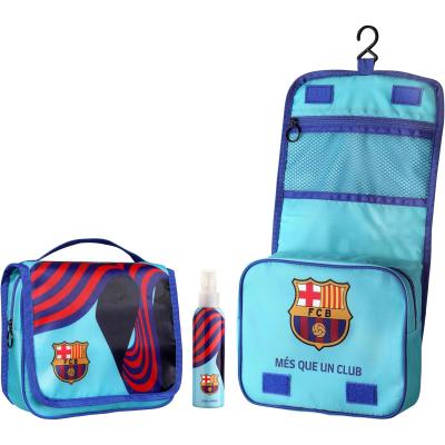 FC Barcelona Hanging Toiletry Bag with Body Spray (150ml), Natural & Vegan, Toiletries Organizer for Women, Makeup Cosmetic Travel Wash Bag