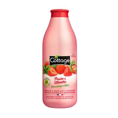 Cottage Moisturising Shower Gel & Bath Milk – 97% Natural, pH Neutral, Hydrating Body Wash with Strawberry & Mint Fragrance, Dermatologically Tested, Nourishing for Dry Skin, 750ml