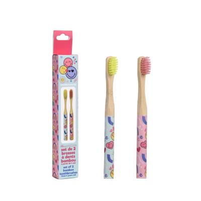 Smiley Bamboo Toothbrush Set Contains 2 Bamboo Toothbrush with Comfortable Handle and Soft Bristles for Kids