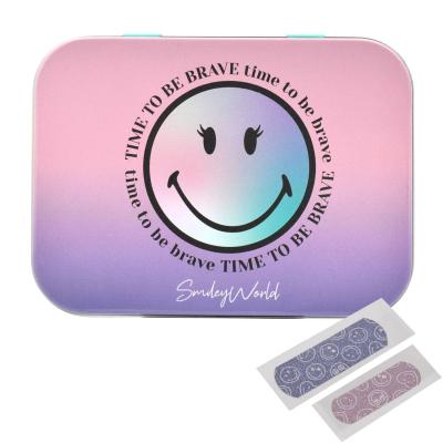 Smiley World Glitter Effects Plasters in Metal Tin Box, Two Sizes with Cute Smiley Design, Easy Removal & Skin-Friendly, Breathable Adhesive, 24 Plasters