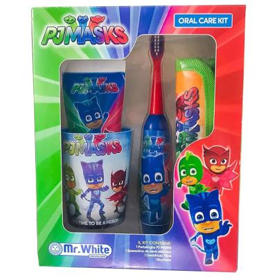 Mr.White PJ Masks Gift Pack - Oral Care Kit: Includes Battery toothbrush, Mint Flavoured Toothpaste 75 ml, Beaker, Headband and a wallet