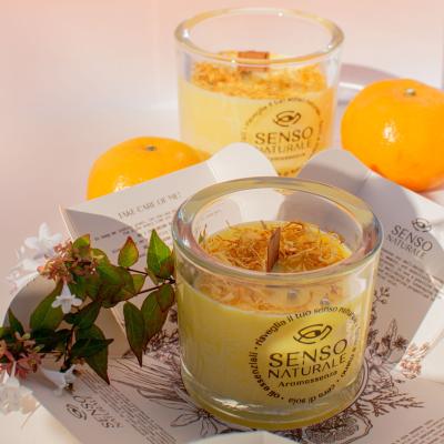 Senso Naturale Aromatherapy 100% Soy Wax Candle & Wooden Wick, Vanilla & Tangerine 5oz