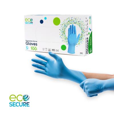 Ecosecure Multi-purpose Nitrile 100 Disposable Gloves  - Powder Free, Latex Free & Non-Sterile - Food Approved, Medical & Industrial Protection - Box of 100