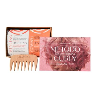 Senso Naturale Curly Method Kit - Vegan & Natural Care for Curly, Dry & Treated Hair - Includes 75g Cowash, 45g Styling Cream, and Wide-Tooth Wooden Comb for Defined, Hydrated Curls