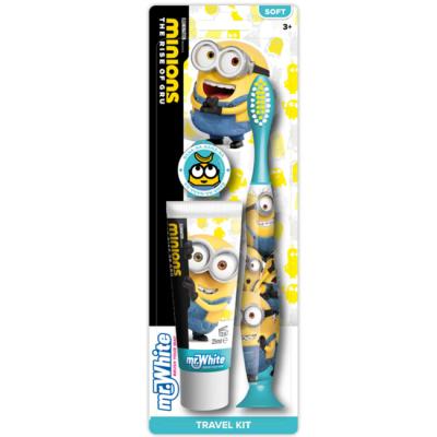 Minions Kids Toothbrush Travel Set Contains Strawberry Flavour Toothpaste and Toothbrush with Soft Bristles for Children 3+