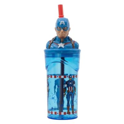 Marvel Captain America Kids 3D Figurine Tumbler 360ml with Straw & Lid, BPA-Free, Spill-Proof, Lightweight & Fun for School or Travel