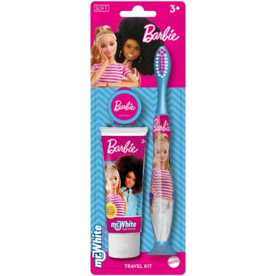 Barbie Kids Toothbrush Travel Set – Includes Strawberry-Flavoured Toothpaste & Soft-Bristle Toothbrush with Suction Cup & Protective Cap | Travel-Friendly Oral Care Kit for Children Ages 3+