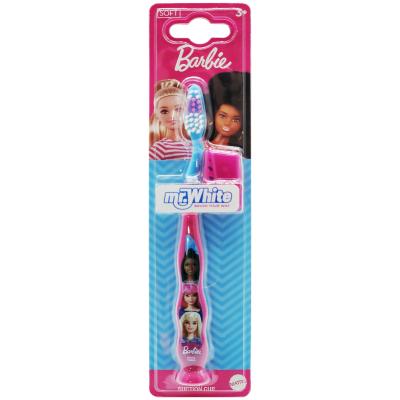 Barbie Kids Toothbrush with Suction Cup & Travel Cap – BPA-Free, Soft Bristles for Children Aged 3-12