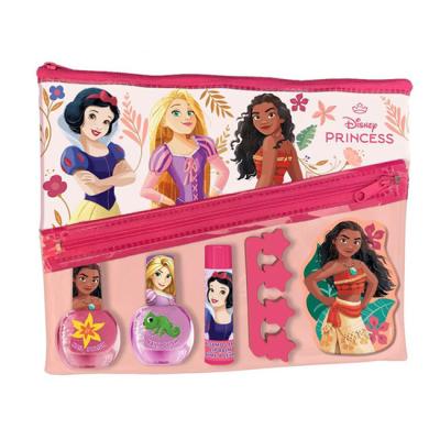 Disney Princess Kids Makeup Bag, Includes Water Soluble Pink and Purple Nail Polish, Hydrating Lip Balm, Finger Separator and Nail File - Safe, Fun, Travel Friendly and Best Gift for Girls Aged 3+