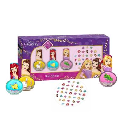 Disney Princess Nail Art Set for Girls - Complete Nail Decoration Kit with 3 Nail Polishes (Pink, Yellow, Turquoise), Nail Stickers, - Best Gift for Kids Aged 3+