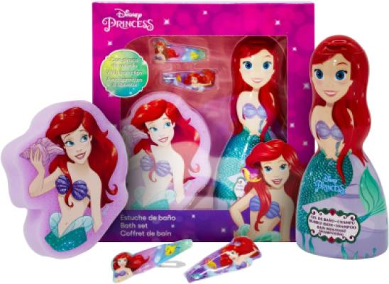 Disney Princess Ariel The Little Mermaid Kids Bath Time Gift Set – 3D Mermaid Bottle 2-in-1 Hair & Body Wash, Hair Clips, Soft Bath Sponge – Fun & Magical Bath Essentials for Girls