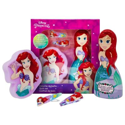 Disney Princess Ariel The Little Mermaid Kids Bath Time Gift Set – 3D Mermaid Bottle 2-in-1 Hair & Body Wash, Hair Clips, Soft Bath Sponge – Fun & Magical Bath Essentials for Girls