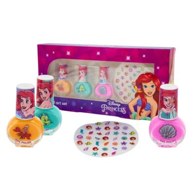 Princess Ariel Mermaid Nail Art Set for Kids - 3 Nail Polishes (Pink, Teal, Yellow) & Ariel Nail Stickers