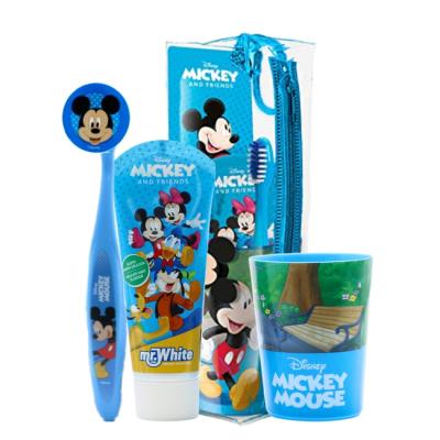 Disney Mickey Mouse Kids Toothbrush Set - Soft-Bristle Toothbrush with Protective Cap, Mint-Flavoured Toothpaste, and Multi-Purpose Beaker | Travel-Friendly Oral Care Kit for Children Ages 3+