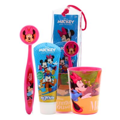 Disney Minnie Mouse Kids Toothbrush Set - Soft-Bristle Toothbrush with Protective Cap, Mint-Flavoured Toothpaste, and Multi-Purpose Beaker | Travel-Friendly Oral Care Kit for Children Ages 3+